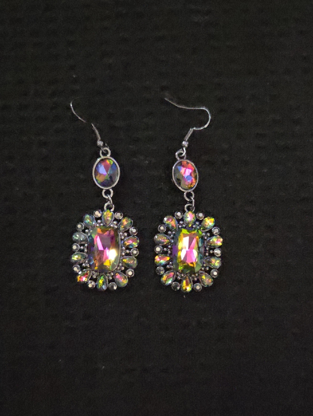 Crystal Drop Earrings In Oil Slick Multicolor